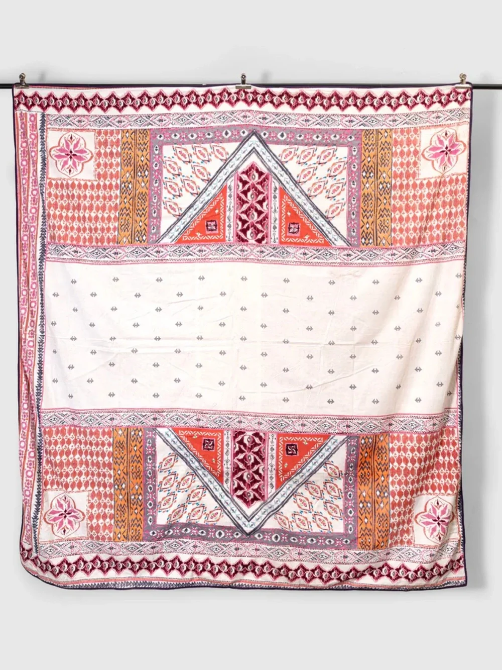 Anthropologie Twin Quilt Embroidered Floral Reversible